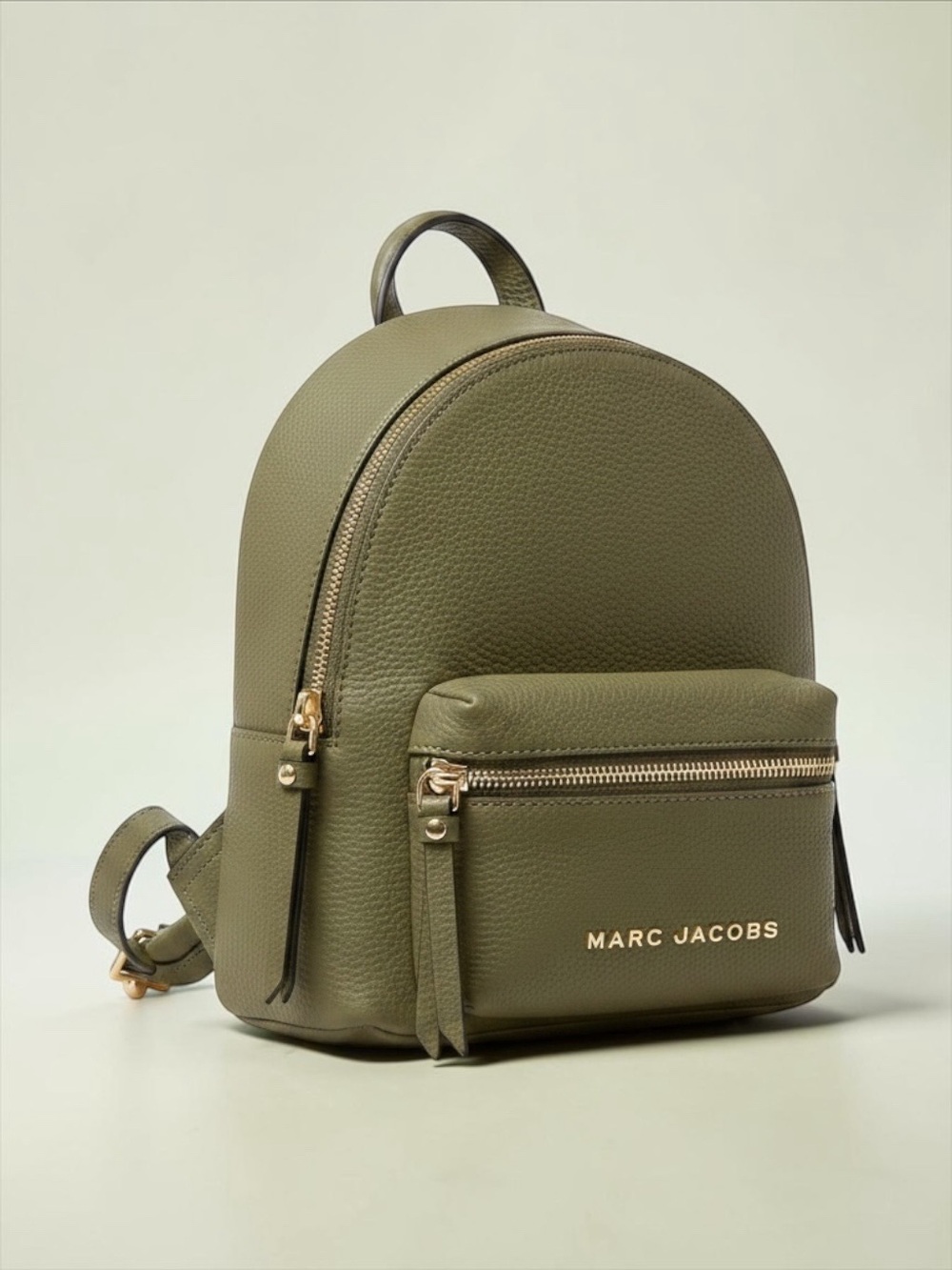 Marc Jacobs Olive Green Pebbled Mini Backpack with Gold Hardware